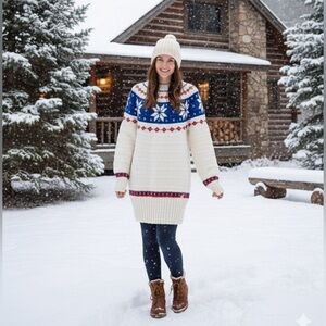 Vintage knit sweater snowflake sweater dress Nordic design